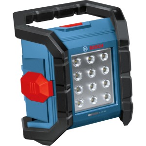 Bosch Akku-Bauleuchte Pro GLI18V-1500, blau-schwarz, mit 12 hellen LEDs, robust für Baustelle & Werkstatt.