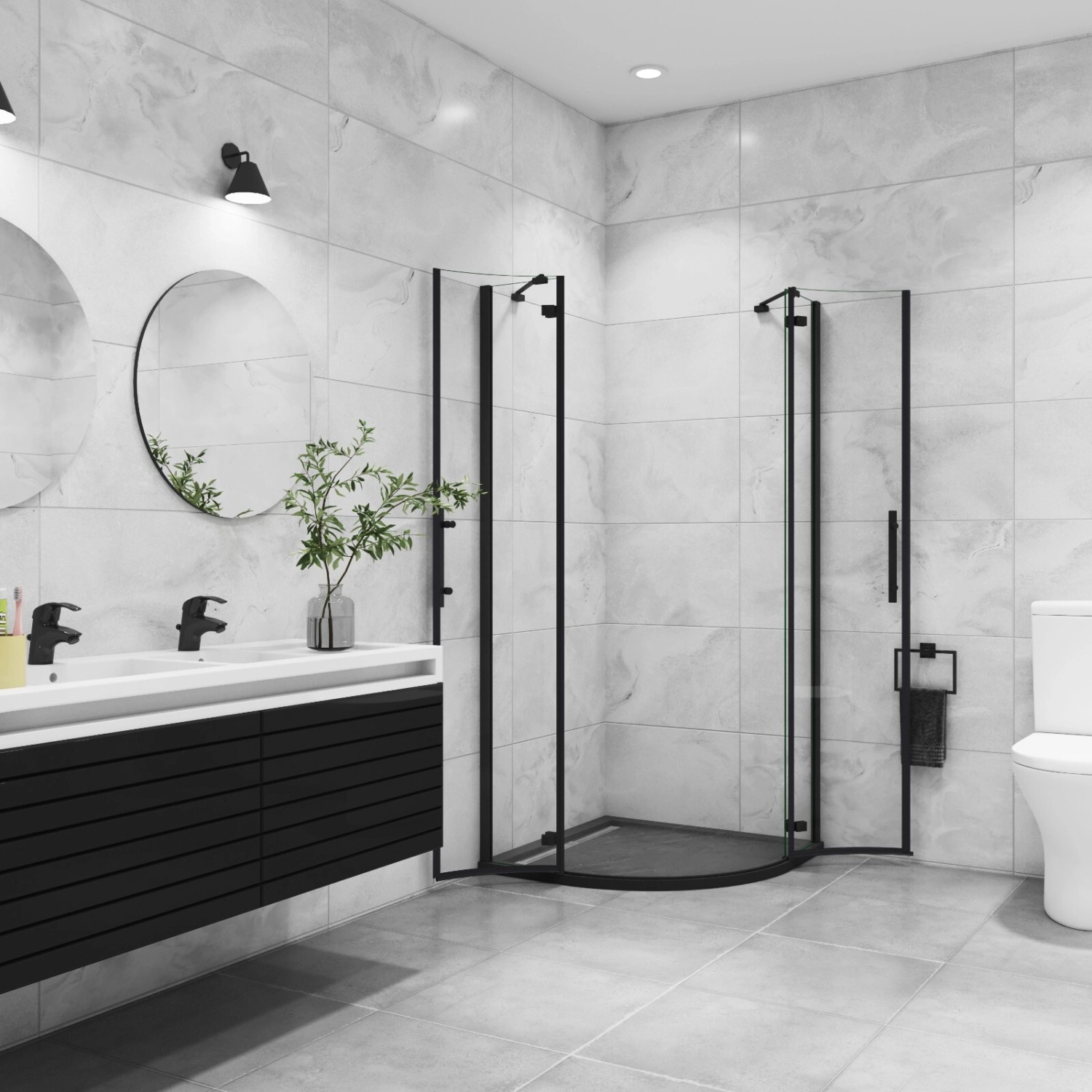 AICA 80x80x195cm Schwarz Runddusche Duschkabine Viertelkreis Duschabtrennung 6mm NANO ESG Sicherheitsglas_4