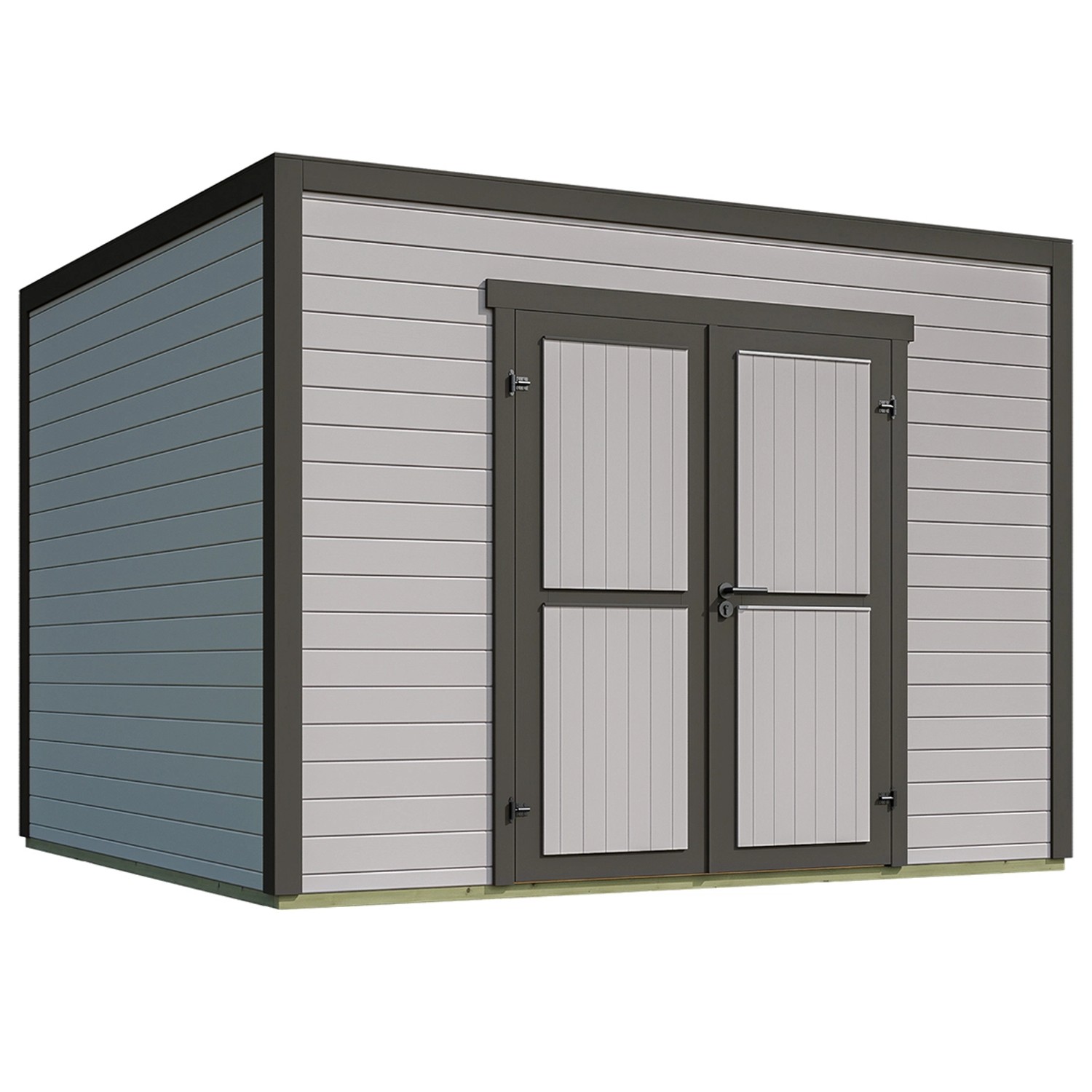 Weka Gartenhaus Batu 3 Flachdach Vollholztür Light Grey 300 cm x 300 cm
