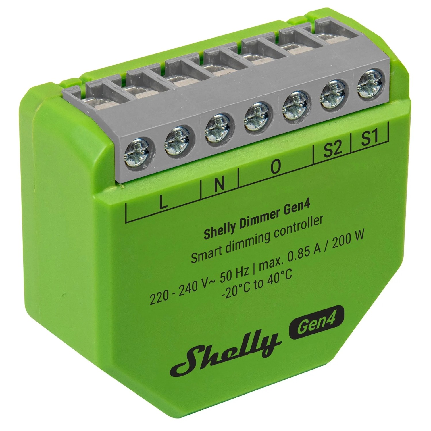 Grüner Shelly Dimmer Gen4 für Hausautomation, smarte Steuerung von Licht.