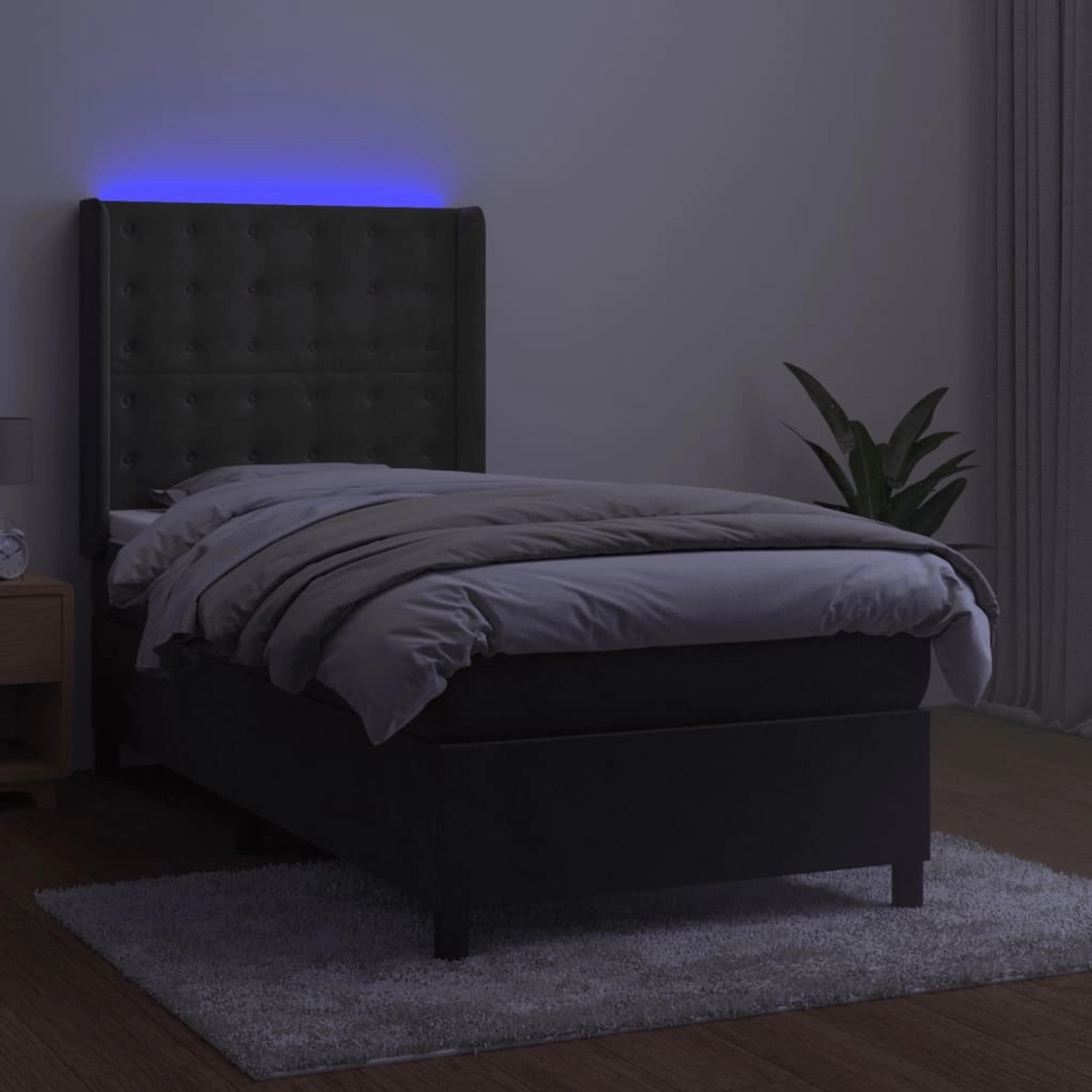 vidaXL Boxspringbett mit Matratze & LED Dunkelgrau 80x200 cm Samt 3139770 günstig online kaufen