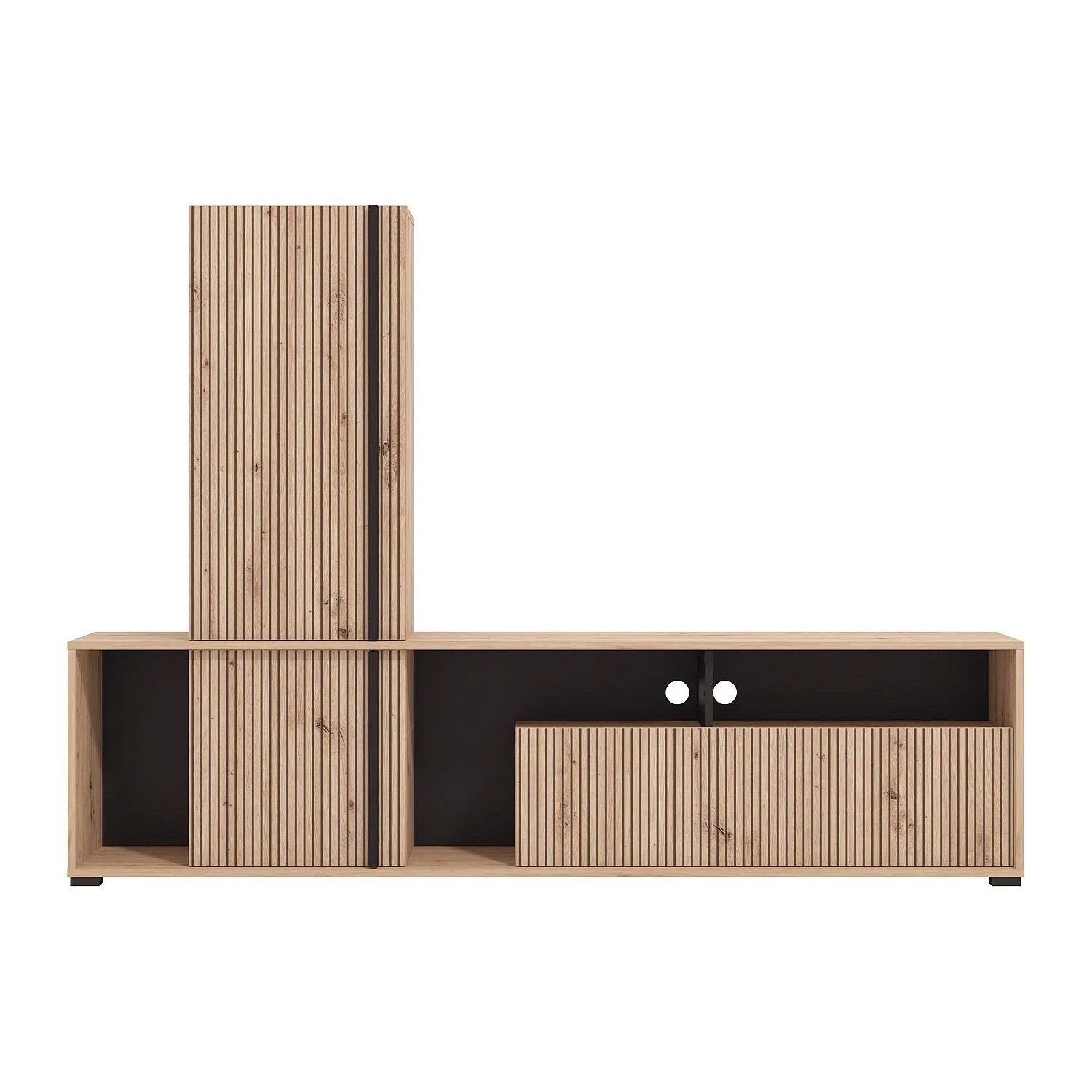 Vente-unique Tv-Wand Belutzy Schwarz  Naturfarben Hell 195.5 cm
