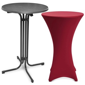 Beautissu Bellini Stehtisch Ø 80cm Grau mit Stella Stehtischhusse Ø 80cm Bordeaux