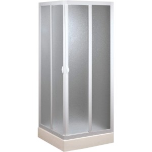 Forte Eckduschkabine Vela 90x90 cm mit Eckeinstieg und weißem Rahmen.