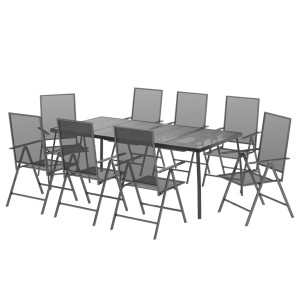 vidaXL Garten-Essgruppe, 9-teilig, anthrazitfarben, Stahl, mit Gartentisch und 8 Stühlen.