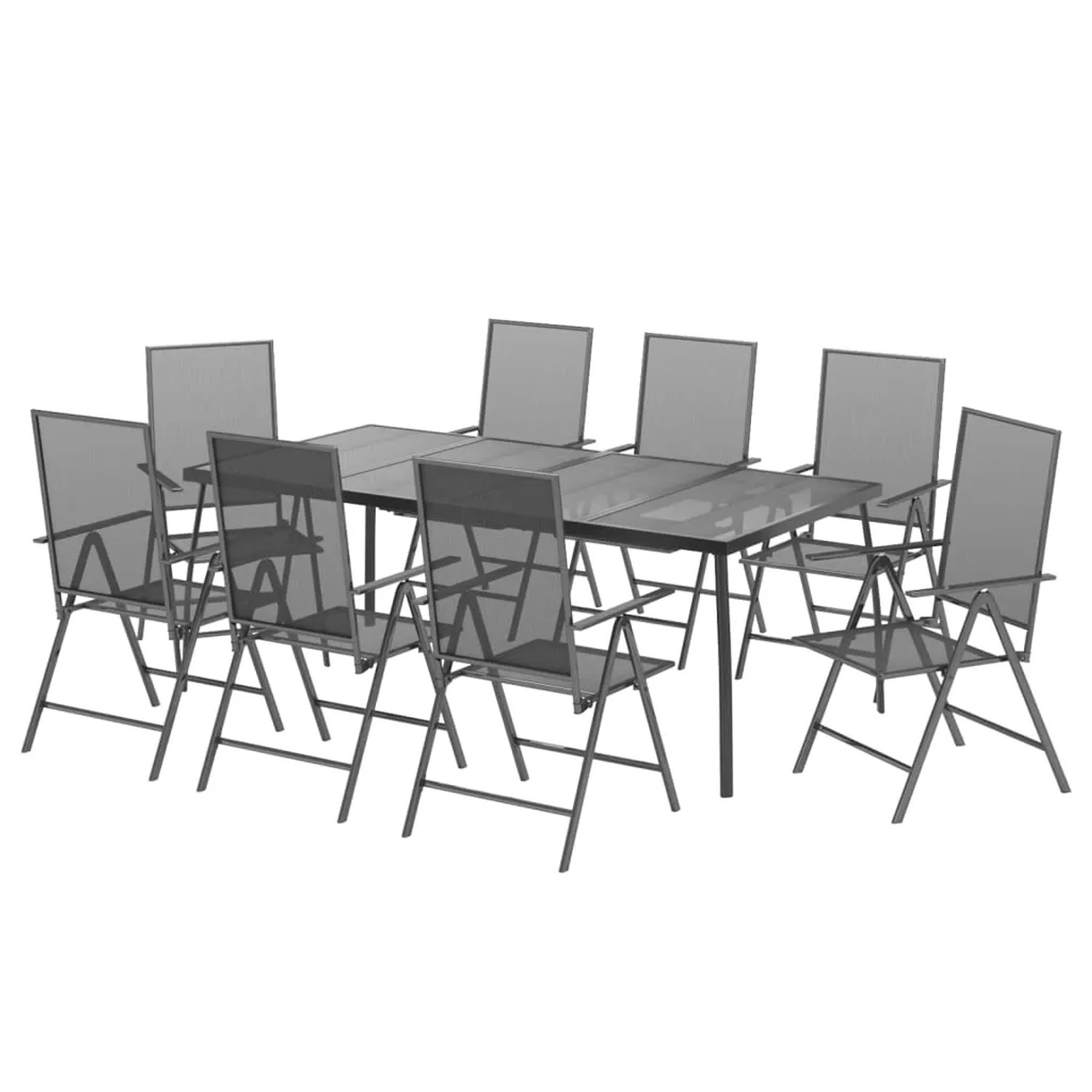 vidaXL Garten-Essgruppe, 9-teilig, anthrazitfarben, Stahl, mit Gartentisch und 8 Stühlen.