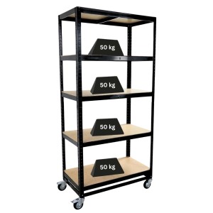 PROREGAL Kommissionierwagen BÜFFEL Fahrbares Kommissionierregal 192x90x50cm 5 Ebenen Fachlast 50kg 2x Mit Feststellbremse Schwarz