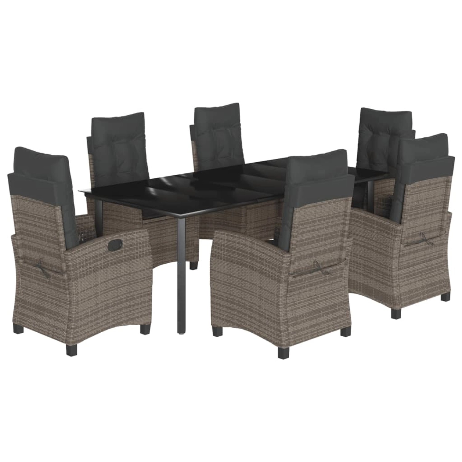 vidaXL 7-Tlg Garten-Essgruppe mit Kissen Grau Poly Rattan 3212799 günstig online kaufen