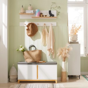 SoBuy Schuhbank mit Sitzfläche und Stauraum MDF Bambus Weiß FSR117-W