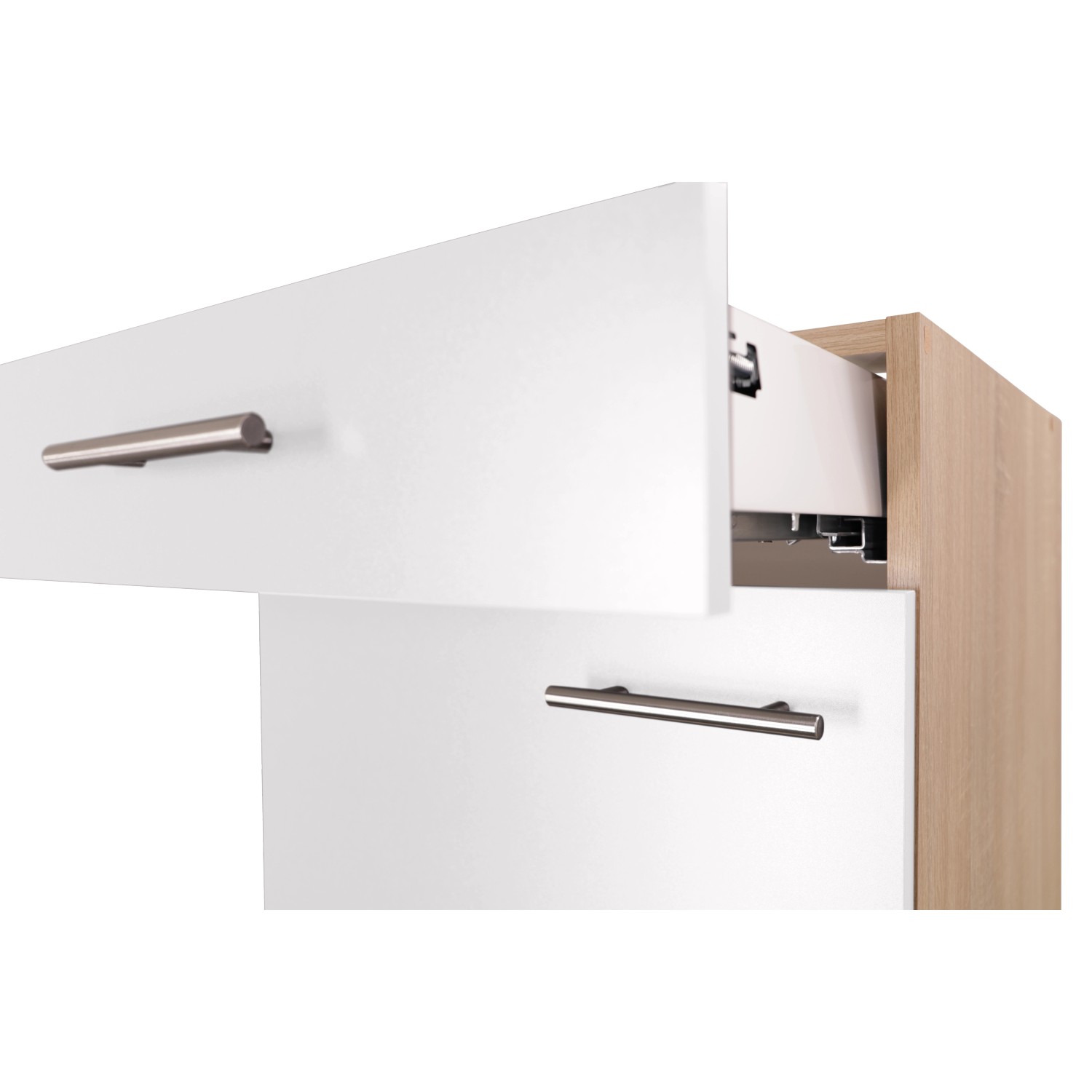 Respekta Unterschrank Merle, 50 cm, Weiß, mit Schublade und Metallgriffen.