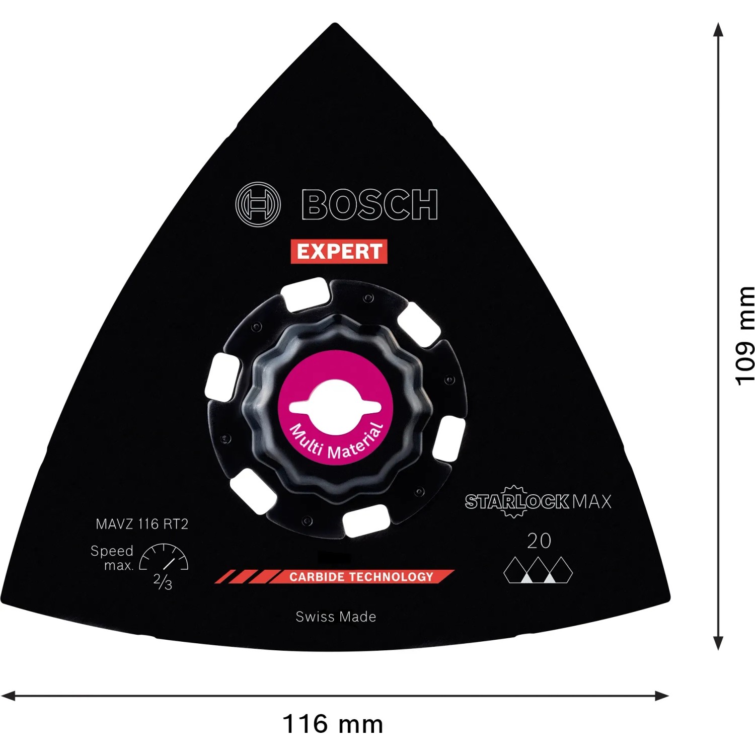 Bosch Expert Schleifplatte MAVZ116 RT2, Ø 116mm für Multifunktionswerkzeuge.