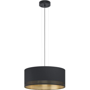 Moderne Eglo Pendelleuchte Esteperra, 3-flammig, schwarz-gold. Hängelampe mit Textilschirm und Cut-Outs.