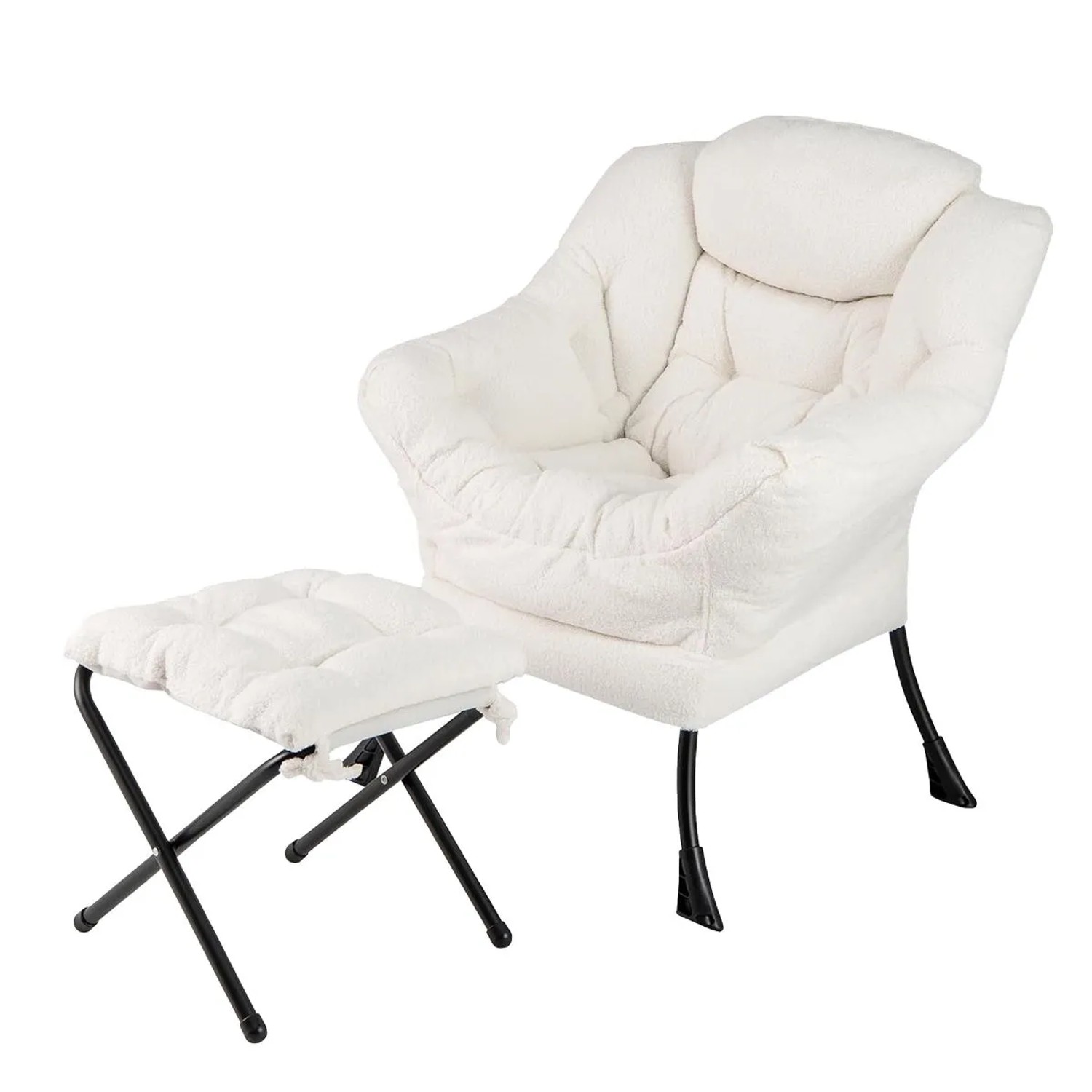 Costway Sessel mit Hocker Armlehnen & Seitentasche & Fußstütze Beige