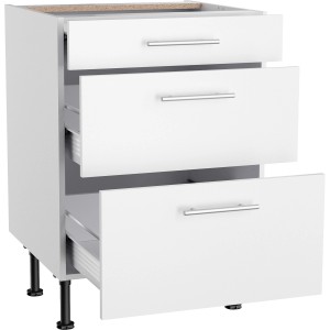 Optifit Unterschrank Bengt932, 60 cm, mit 3 Auszügen und Edelstahlgriffen, weiß. Küchenunterschrank für mehr Stauraum.
