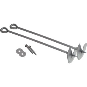 Bodenanker-Set für AXI Schaukel, bestehend aus zwei Erdankern, Schrauben und Unterlegscheibe.