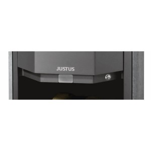 Detailaufnahme Justus Usedom 5 Kaminofen mit Specksteinverkleidung, gussgrau.