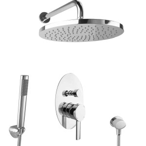 PaulGurkes Unterputz Regendusche Set oval, verchromt mit Kopf- und Handbrause.