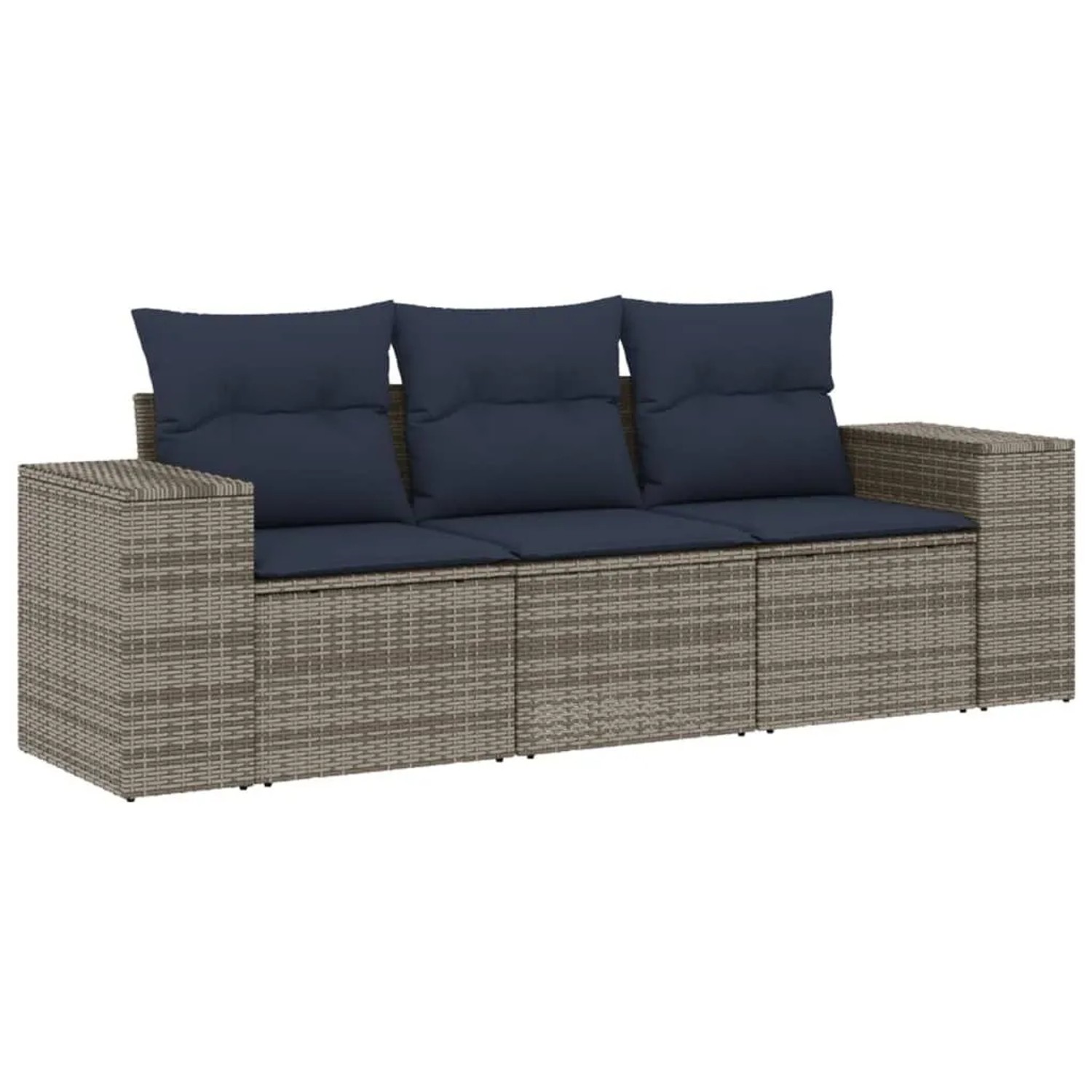 vidaXL 3-Tlg Gartensofa-Set mit Kissen Grau Polyrattan 3222260 günstig online kaufen
