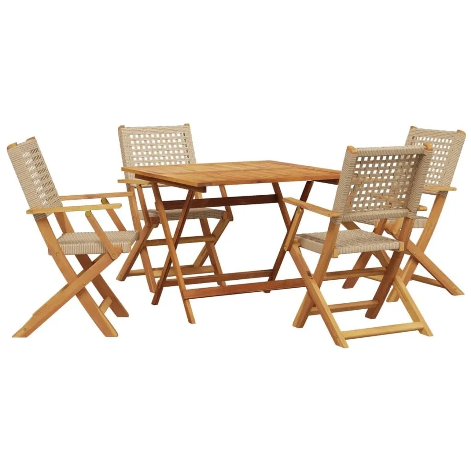 vidaXL 5-Tlg Garten-Essgruppe Beige Poly Rattan und Massivholz 3281828
