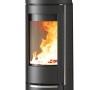 La Nordica Marlena Kaminofen, Gusseisen schwarz, 7,5 kW. Zeitbrandofen mit gebogener Scheibe und Holzfeuer.