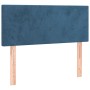 Dunkelblaues vidaXL Boxspringbett Kopfteil aus Samt, 90x190 cm, mit Holzfüßen.
