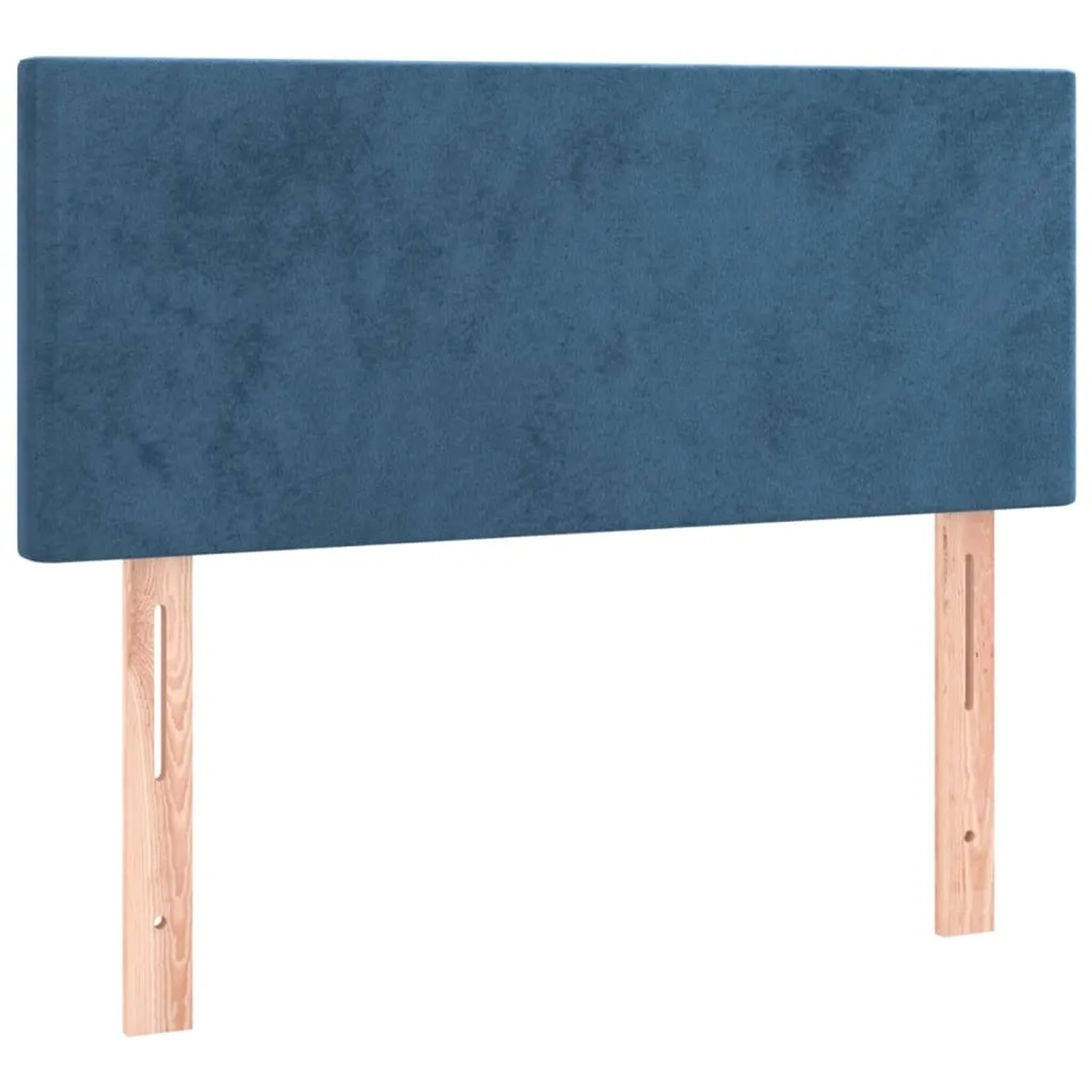 Dunkelblaues vidaXL Boxspringbett Kopfteil aus Samt, 90x190 cm, mit Holzfüßen.