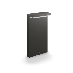 Moderne, anthrazitfarbene Philips LED Sockelleuchte Bustan für den Außenbereich.