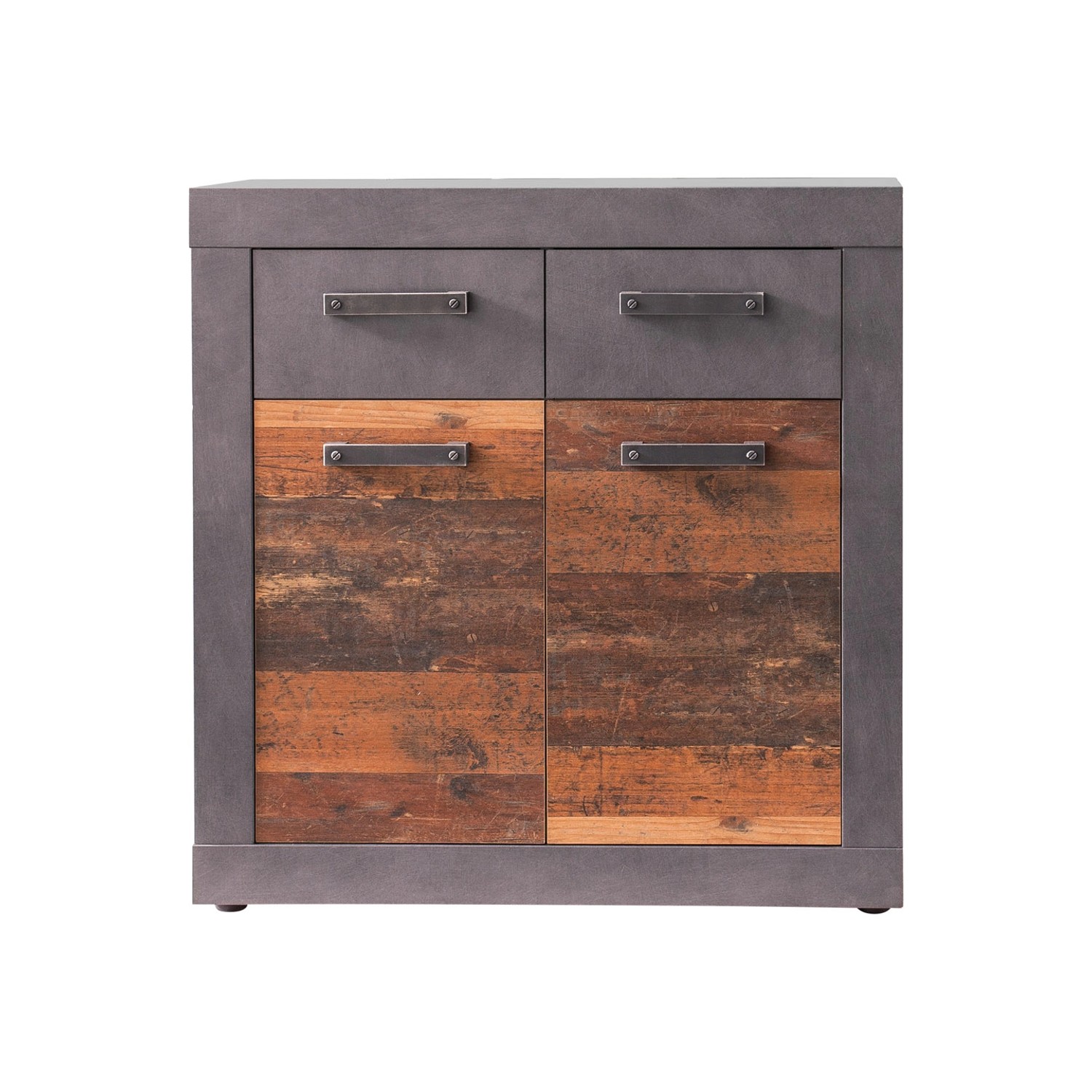 ebuy24 Indy Kommode 2 Türen 2 Schubladen Grau Eiche Dekor Old Wood Dekor günstig online kaufen