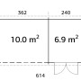 Grundriss Palmako Ella Holz-Gartenhaus: 592x300cm, mit Flächenangaben und Türposition.