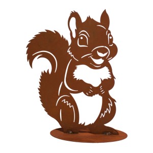 Ferrum Art Design Deko-Figur Backenhörnchen aus Metall in Edelrost-Optik für den Garten.