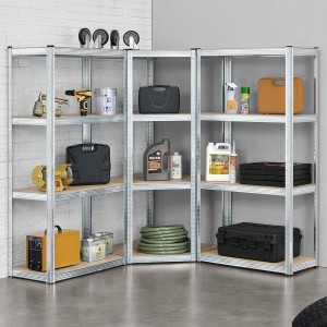 Juskys 3er Regalsystem mit Eckregal und 2 Schwerlastregalen, verzinkt, mit MDF-Böden.