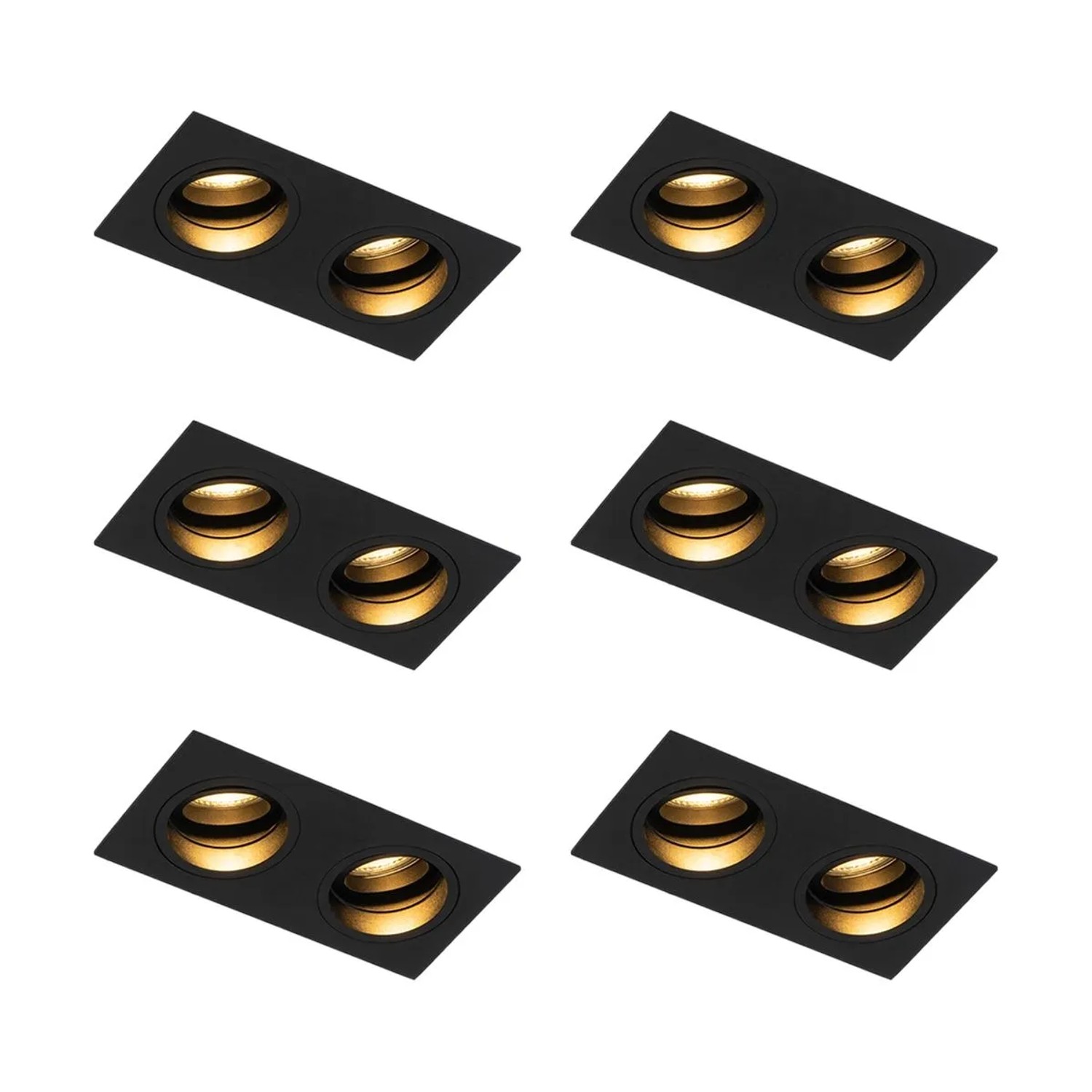 QAZQA Set mit 6 Quadratischen Einbaustrahlern Schwarz Verstellbar 2 Flammig Chuck