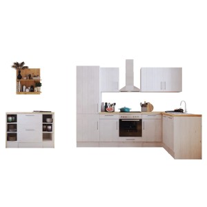 Respekta Landhaus Winkelküche Anton in Lärche Weiß mit Kücheninsel.