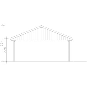 Technische Zeichnung: Satteldach-Carport Wallgau, 620x900 cm, mit Dachlattung. Seitenansicht mit Höhenangaben.
