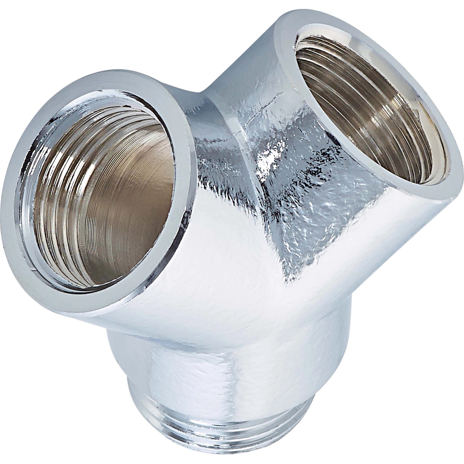 Gewinde-Gabelstück 18,6 mm(Rp 1/2)x21 mm(R 1/2)x18,6 mm(Rp 1/2)Messing Chrom