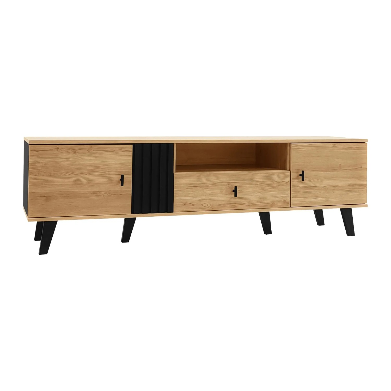 okwish TV Schrank mit Schubladen Stauraum Holzdesign 170x40x50.5cm Natur Schwarz
