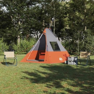 vidaXL Tipi Zelt mit Dach Grau und Orange 383 x 338 x 217 cm Taft 42001168