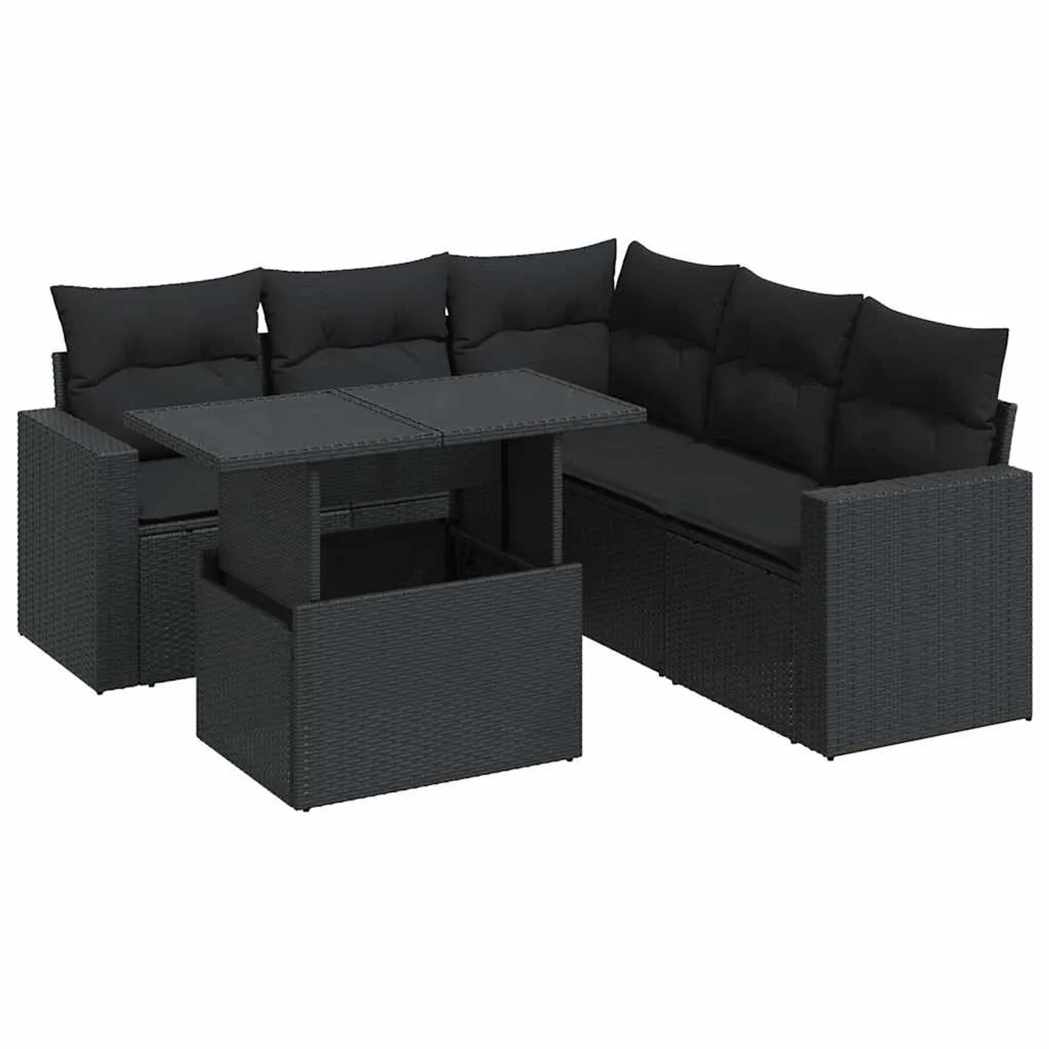 vidaXL 6-Tlg Garten-Sofagarnitur mit Kissen Schwarz Poly Rattan 3326316