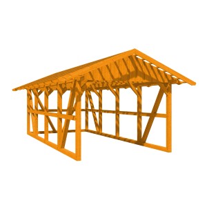 Skan Holz Carport Schwarzwald Eiche mit Dachlattung und Rückwand, Fachwerkbauweise.