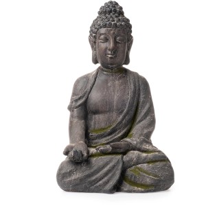 Sitzende Buddha Deko-Figur, 41,5 cm, grau, für Garten & Innenbereich.