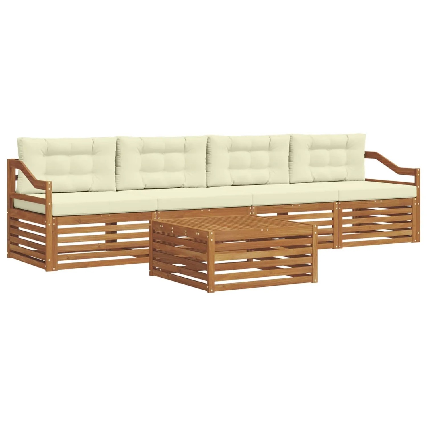 vidaXL Outdoor-Sofagarnitur mit Kissen 5-Tlg Natur und Creme 3372995