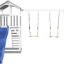 Axi Beach Tower Spielturm mit blauer Rutsche und Doppelschaukel, grau/weiß, aus Holz.