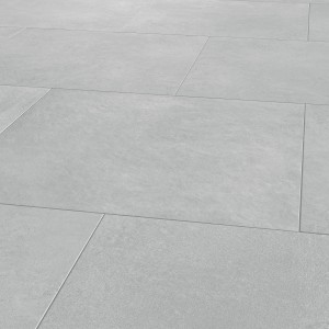 Graue, matte 80x80 cm Feinsteinzeug Bodenfliese mit rektifizierten Kanten für schmale Fugen.