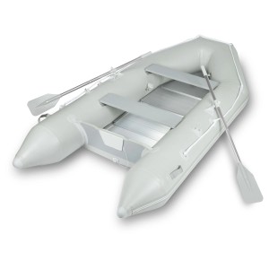 Graues EBERTH Schlauchboot für 4+1 Personen mit Paddel und Aluboden.