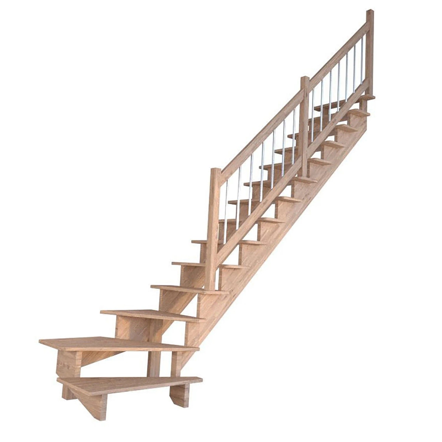 Treppe Lindos Eiche Gewendelt Rechts 100 cm Holz-Edelstahl-Geländer FSC® günstig online kaufen