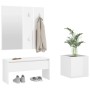 vidaXL Flurmöbel-Set, hochglanz weiß: Bank, Spiegel, Garderobe und Pflanzgefäß. Modernes Design für den Eingangsbereich.