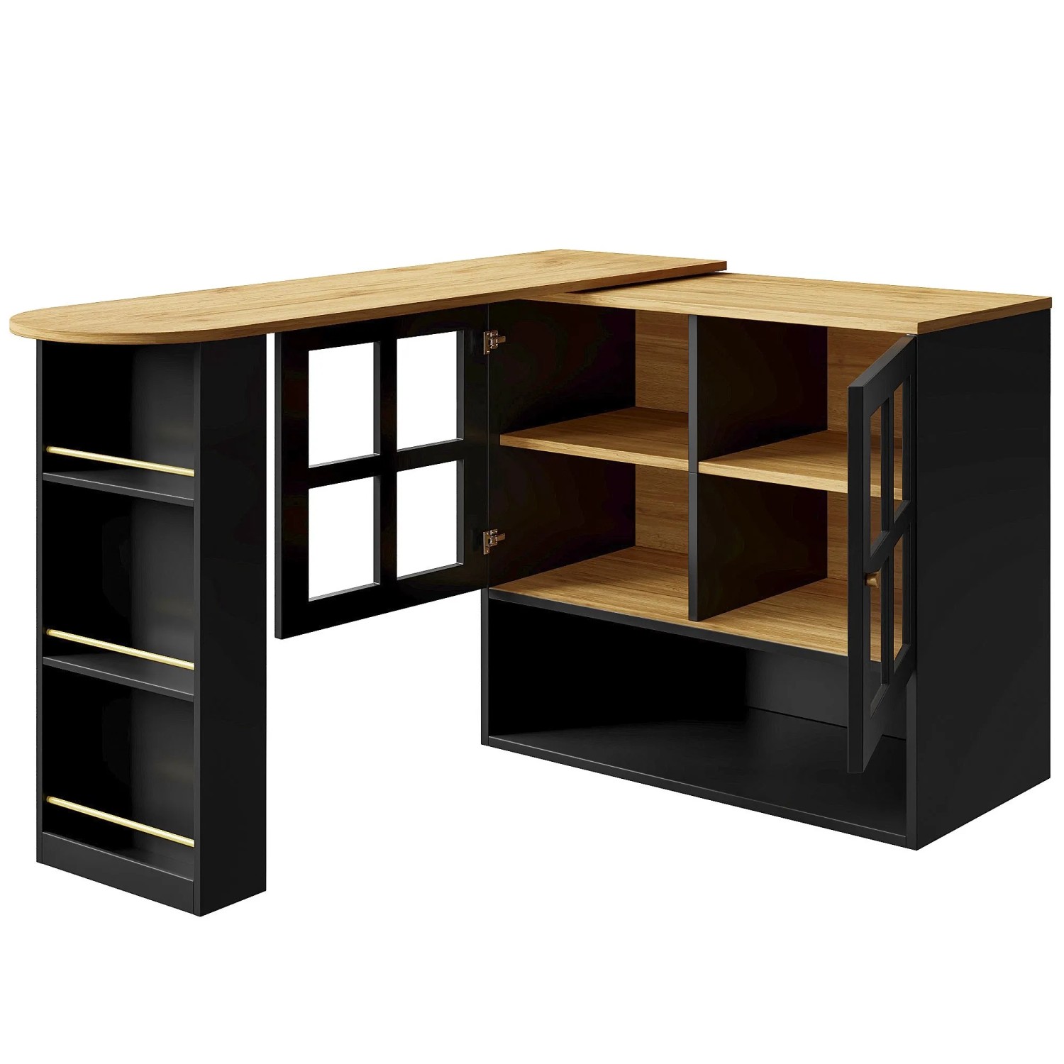 okwish Sideboard mit Drehfunktion Esszimmer 138-204x39x102.5cm Schwarz