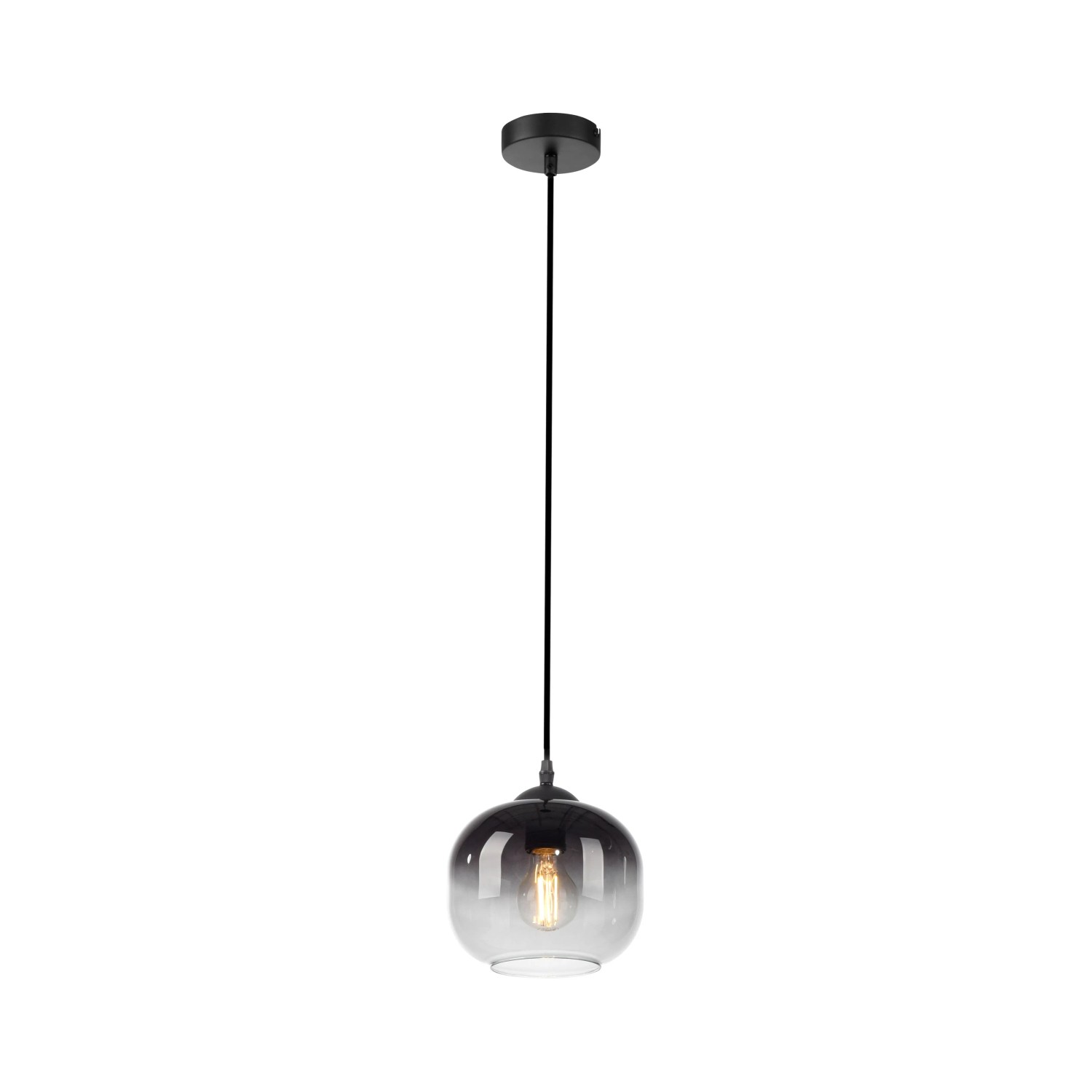Schwarze Just Light Pendelleuchte Zea mit Rauchglas, 1-flammig. Dekorative Hängelampe für Wohnräume.