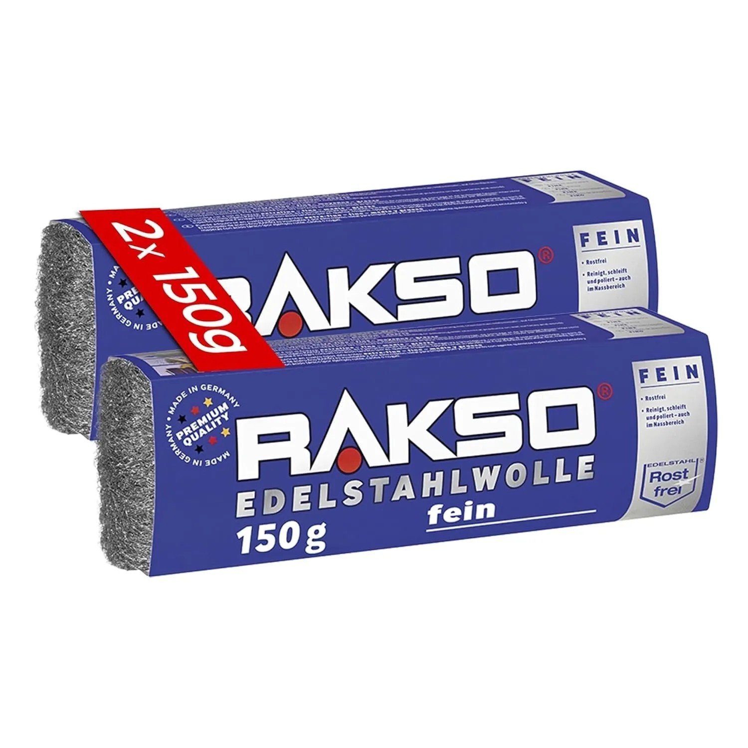 RAKSO Edelstahlwolle Banderole Sorte Fein 2 x 150g