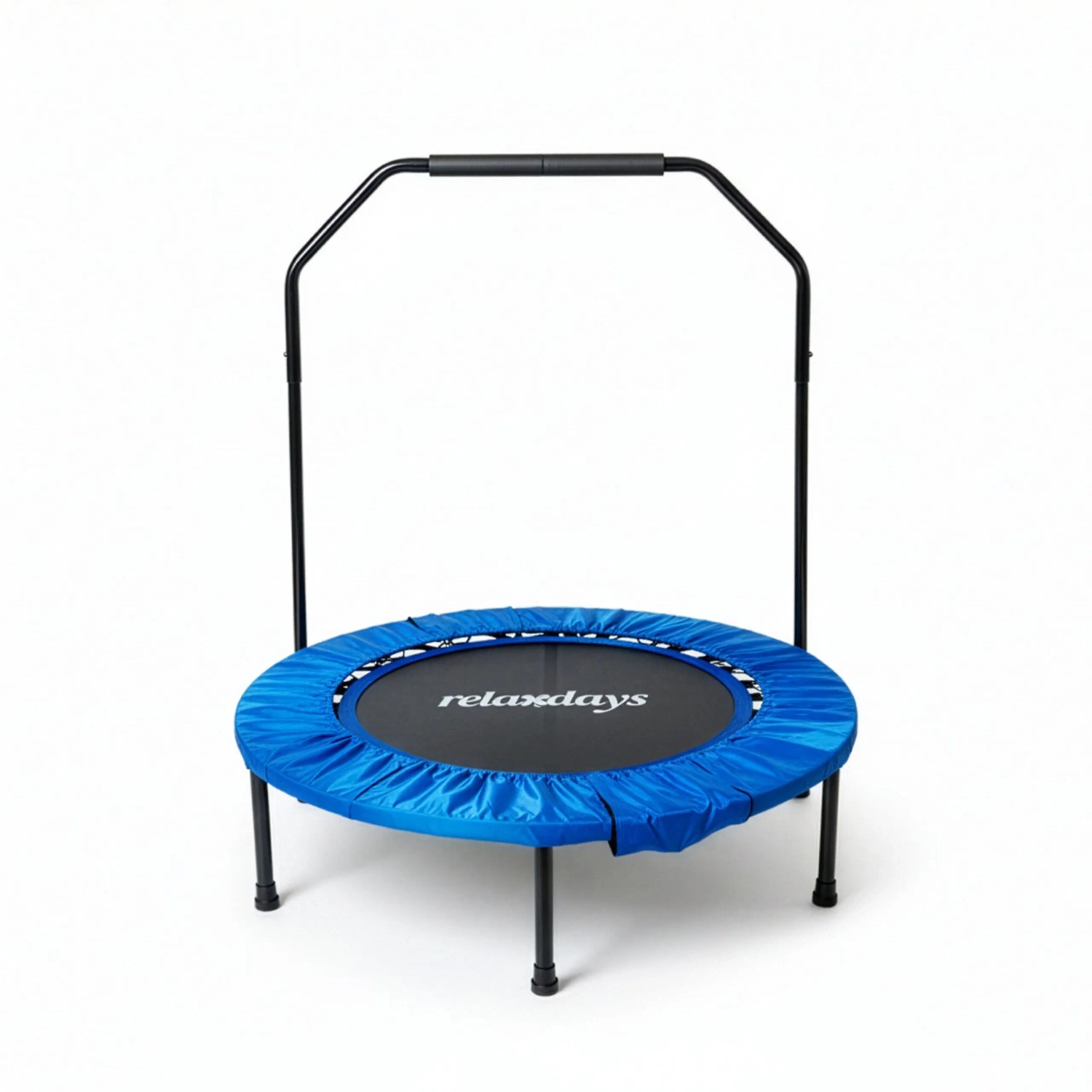 Relaxdays Trampolin mit Haltestange Stahl Kunststoff Nylon Blau Klappbar Rutschfest Belastbar 26 cm x ø 102 cm 10,8 kg